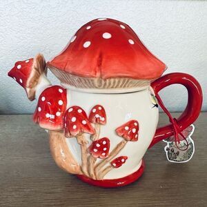 Blue Sky Ceramic Mushroom Shaped Whimsical Teapot